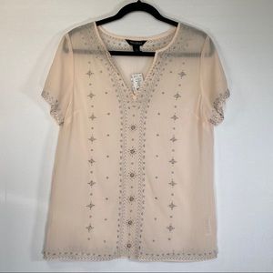 NWOT White House Black Market Sheer Embroidered Blouse